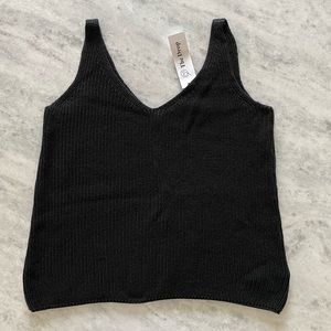 Double V-Neck Ribbed Knit Sweater Tank